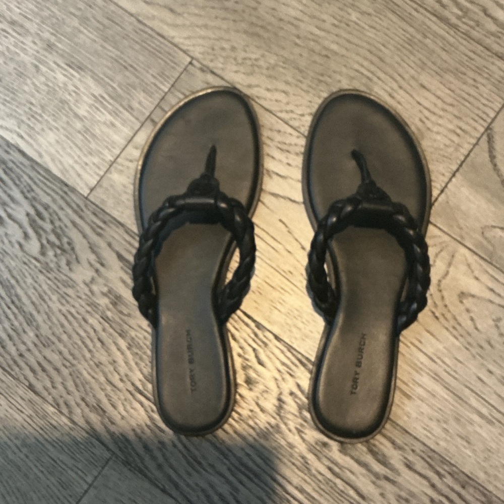 Tory Burch Black Braided Toe-Post Sandals